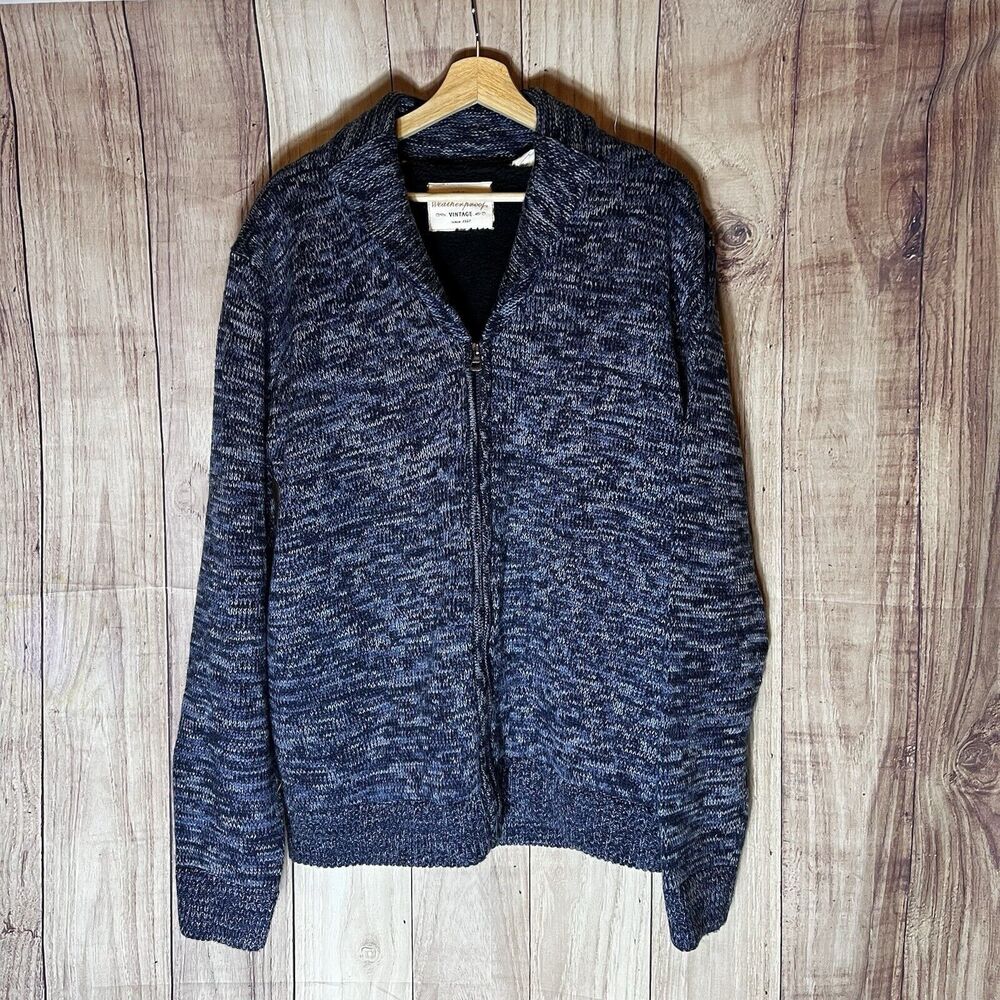 EUC Weatherproof Vintage Sweater Shawl Collar Button Front Cardigan Navy Blue L